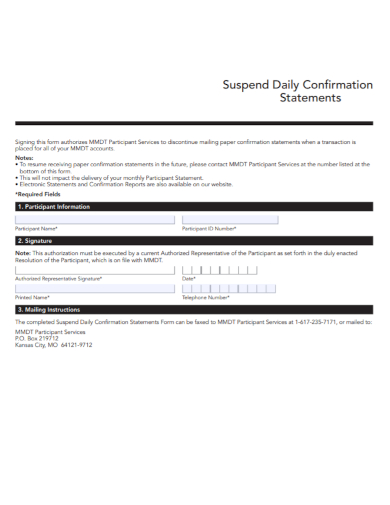 suspend daily confirmation statement
