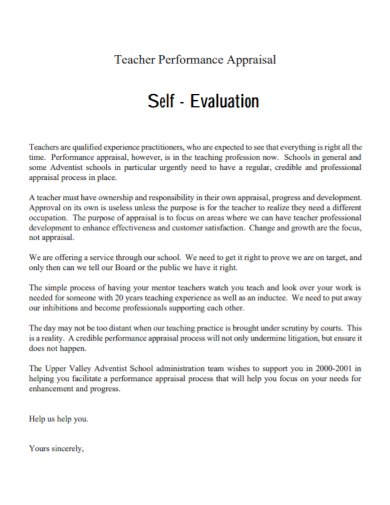 teacher performance appraisal self evaluation