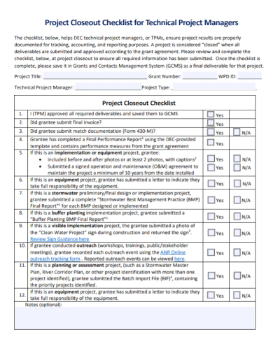 technical project closeout checklist