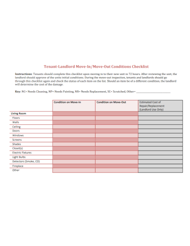 tenant landlord move out condition checklist