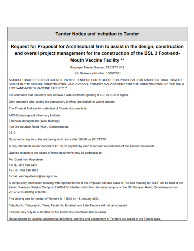 tender notice request for proposal
