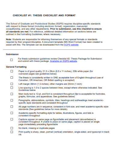 thesis checklist format