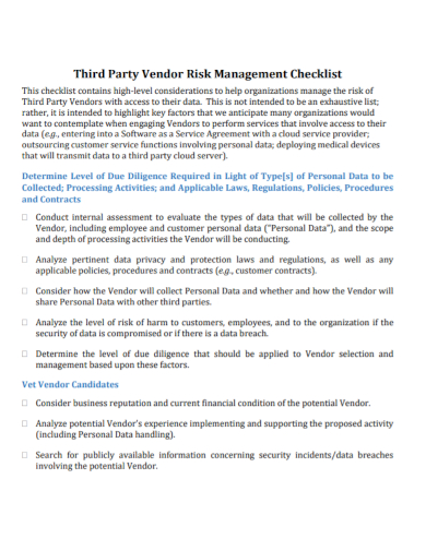 third party vendor risk management checklist
