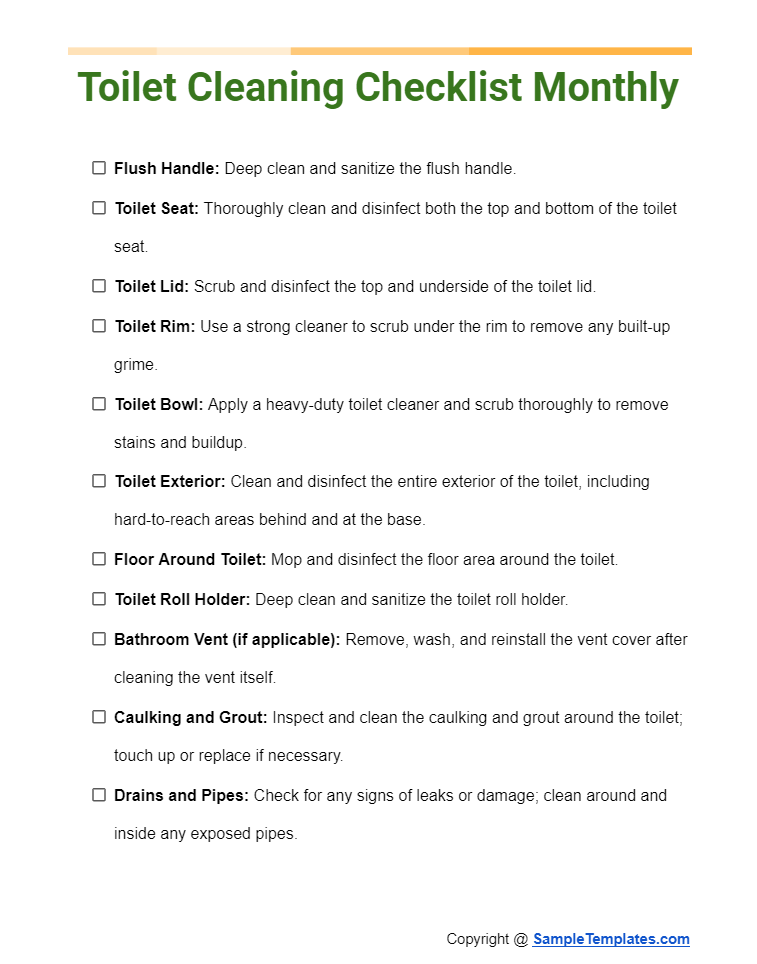 toilet cleaning checklist monthly