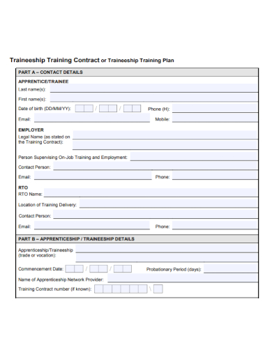 traineeship training contract plan