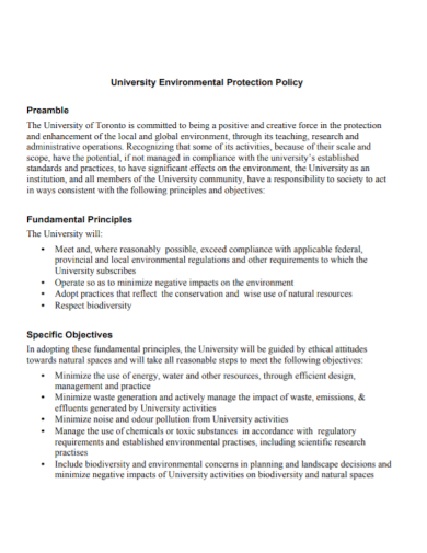 university environment protection policy