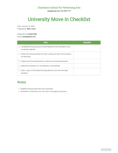 university move in checklist template