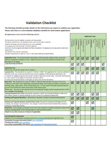 validation checklist