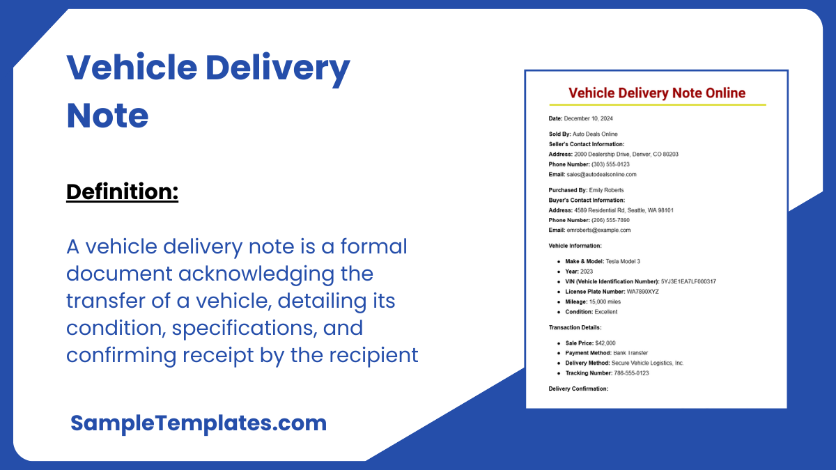 Vehicle Delivery Note