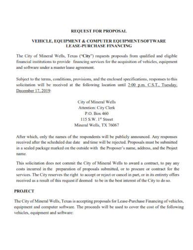 vehicle equipment lease purchase proposal
