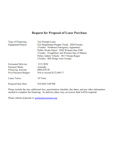 vehicle finance lease purchase proposal