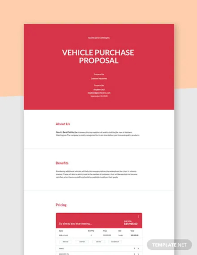 vehicle purchase proposal template