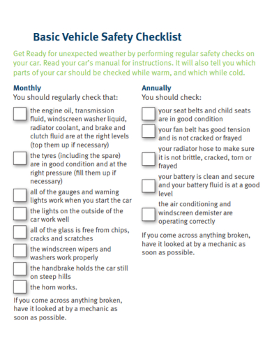 vehicle safety checklist