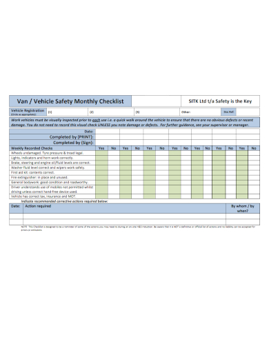 vehicle safety monthly checklist