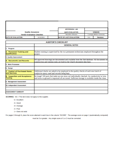vendor evaluation audit checklist