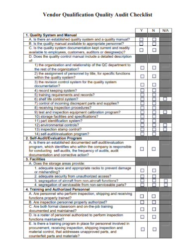 vendor quality audit checklist