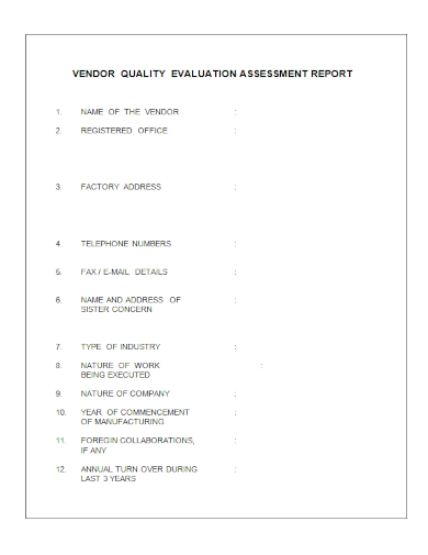 vendor quality evaluation report