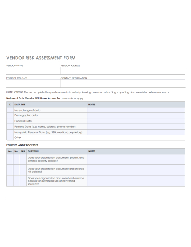vendor risk assessment form