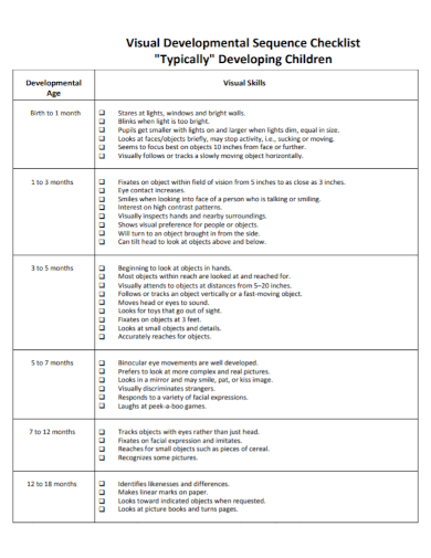 visual developmental sequence checklist