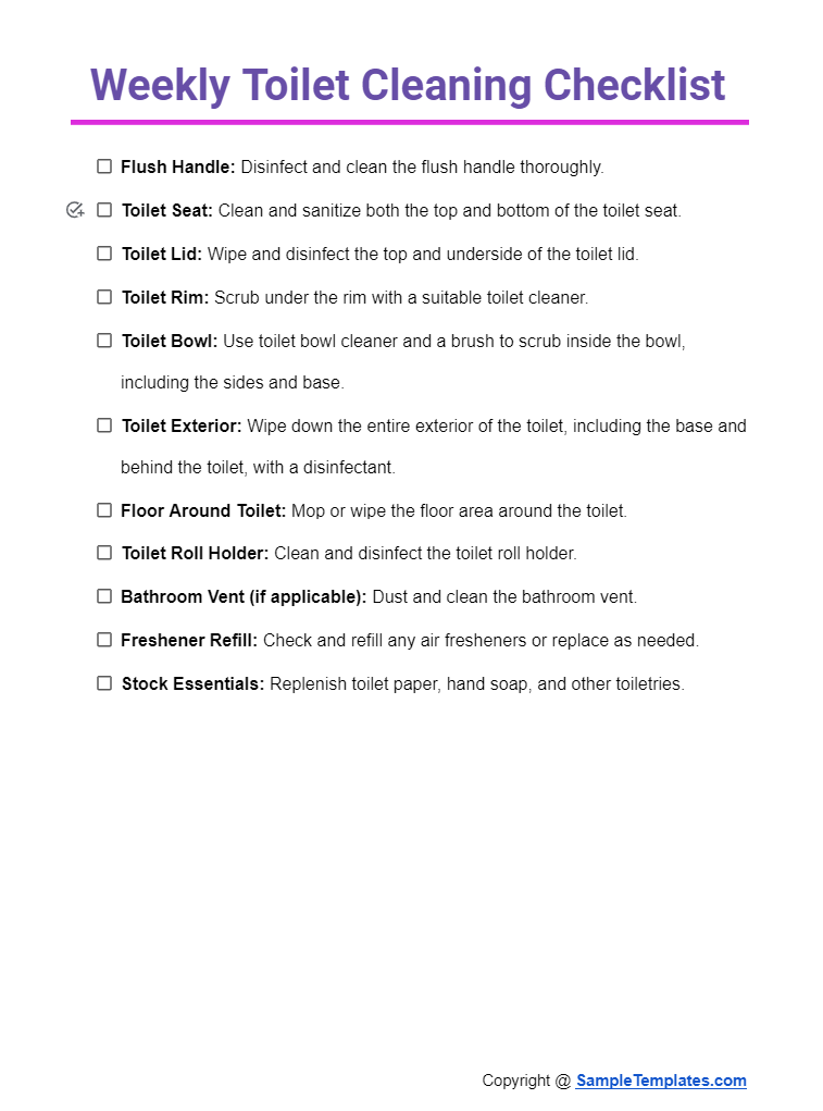 weekly toilet cleaning checklist