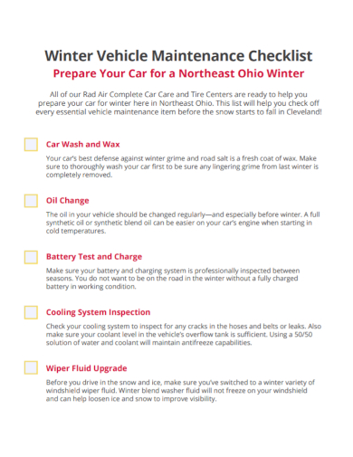 winter vehicle maintenance checklist