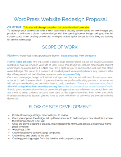 word press website development proposal