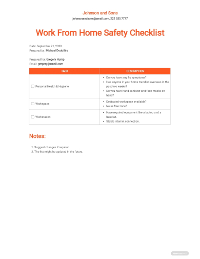 work from home safety checklist template