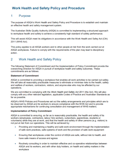 work health and safety procedure policy