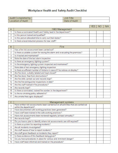 workplace health and safety audit checklist