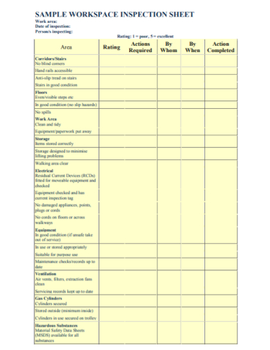 workplace inspection sheet