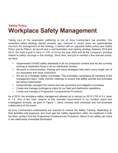 workplace safety management policy