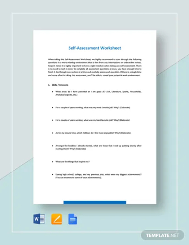 worksheet self assessment template