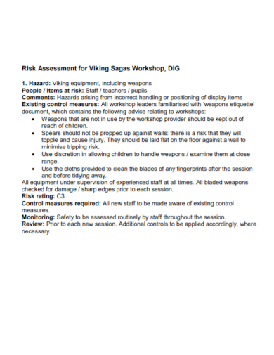 workshop hazard risk assessment
