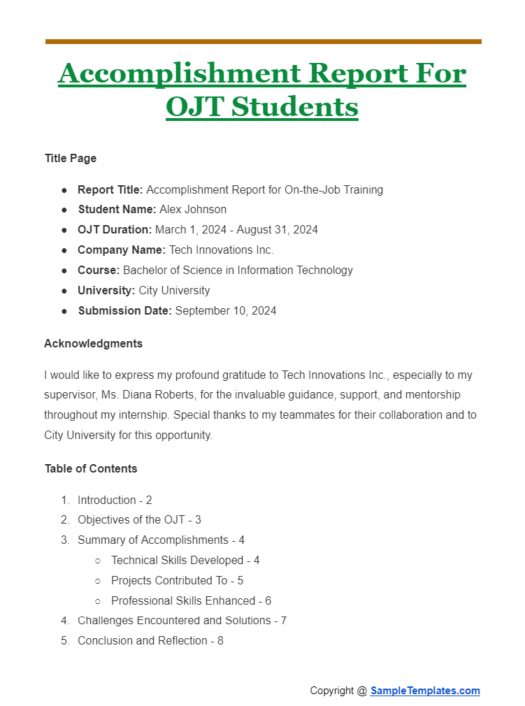 accomplishment report for ojt students
