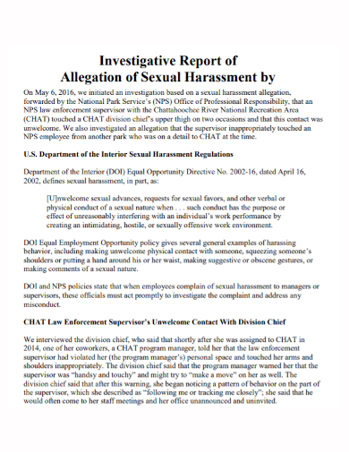 allegation sexual harassment investigation report