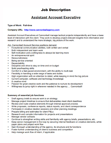 assistant account executive job description