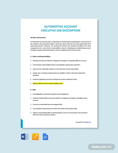 automotive account executive job description template