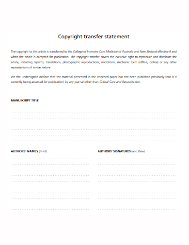 basic copyright transfer statement
