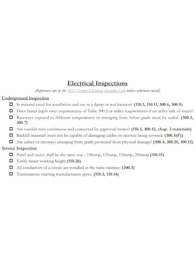 basic electrical work inspection checklists