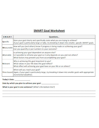 basic smart goals worksheet