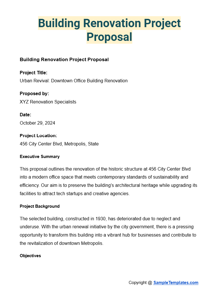 building renovation project proposal