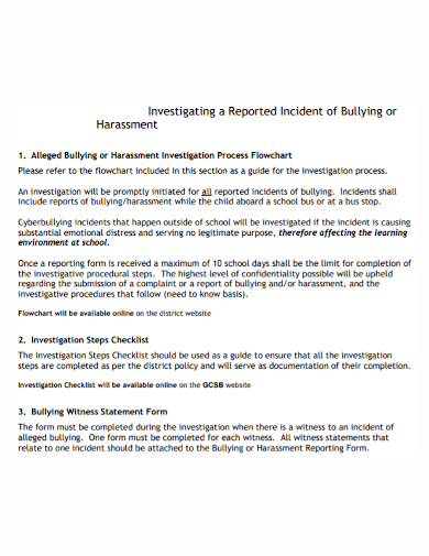 bullying harassment investigation report