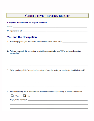 career investigation report
