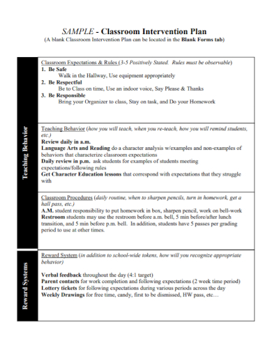 classroom intervention plan