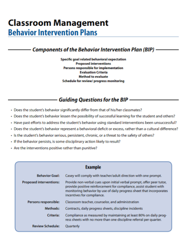 classroom management intervention plan
