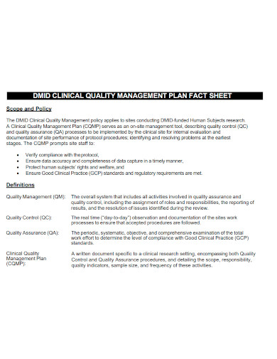 clinical quality management plan fact sheet