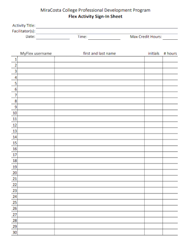 college activity sign in sheet