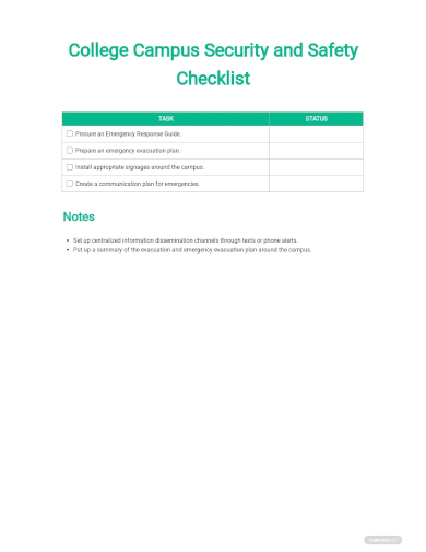college campus security and safety checklist template