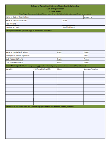 college student activity cover sheet
