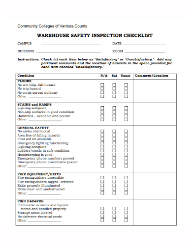 community warehouse safety inspection checklist